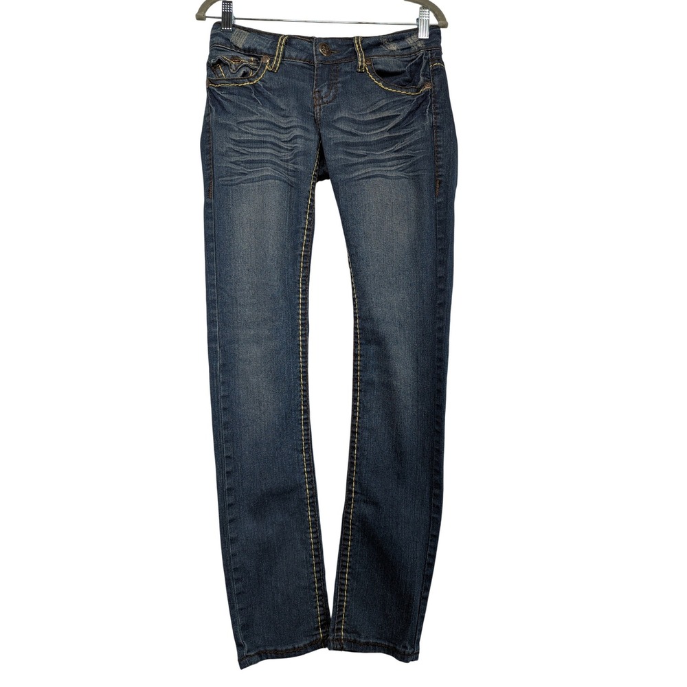 V.I.P.‎ JEANS Womens Blue Denim Bootcut Jeans Embellished Pockets 3/4 x 30